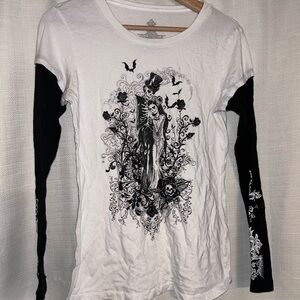 Jack and sally Y2K nightmare before Christmas Skeleton Graphic Long Sleeve Tee